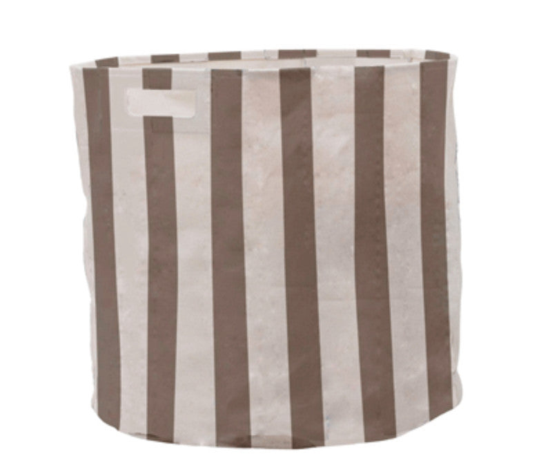 Taupe striped hamper